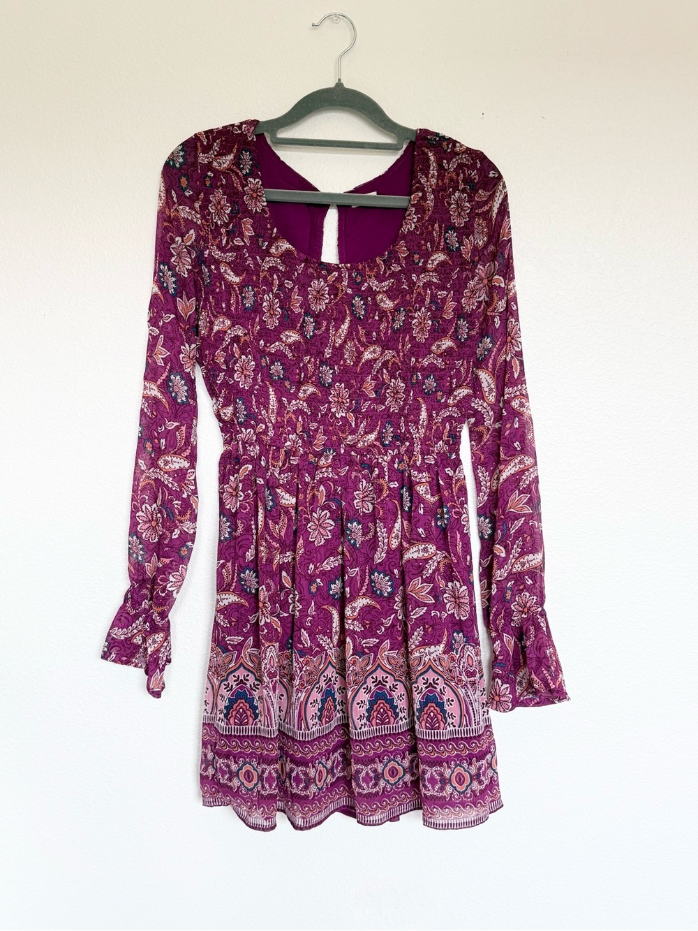 Hollister Purple Bell Sleeve Floral Boho Dress Sz S